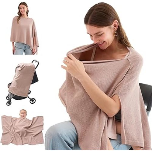 Momcozy Nursing Cover for Breastfeeding, Breathable Soft Privacy Poncho, Multi-Use Nursing Shawl, Portable Breast Feeding Covers for Women, Includes Laundry Bag