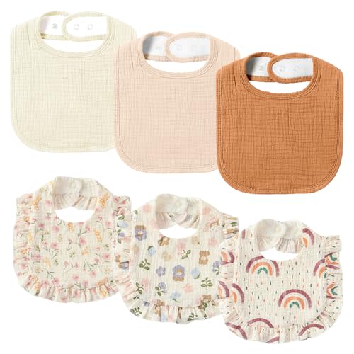 AMAWMW Muslin Baby Bibs for Unisex Boys Girls 6Pack Baby Bandana Drool Bibs Adjustable Newborn Bib for Drooling & Teething