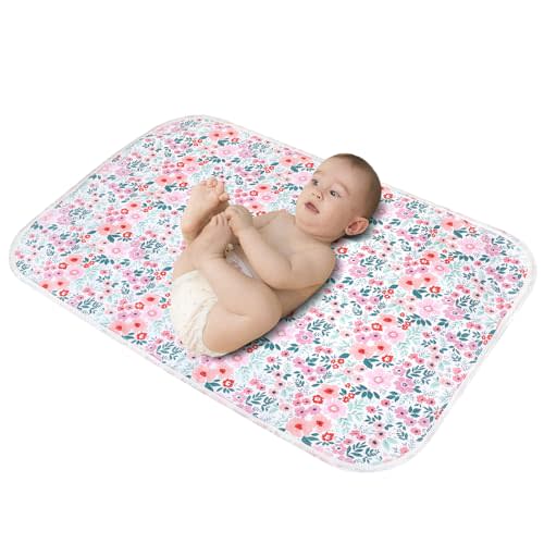 Baby Diaper Changing Pad, 21 5/8" x 31.5" Waterproof Changing Pad Liners - Reusable Soft and Absorbent Portable Changing Mat(Flower1PCS)