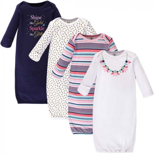 Little Treasure Girl Cotton Gowns, Sparkle Necklace, Preemie/Newborn