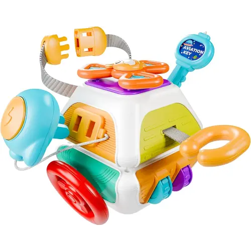 iPlay, iLearn 10 in 1 Baby Busy Board Cube, Montessori Sensory Toy Toddler 1-3, Infant Carseat Plane Travel, Kid Education Learning Activity, Birthday Gift 6 9 10 12 18 Month 1 2 Year Old Boy Girl