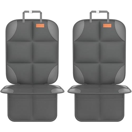 Car Seat Protector for Child Car Seat - Waterproof 600D Fabric Baby Seat Protectors for Non-Slip Backing Mesh Pockets for Baby and Pet, Easy Storage(Dark Gray)