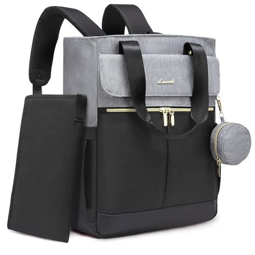 LOVEVOOK Diaper Bag Backpack,Diaper Tote Bag with Insulated Pockets,Bag with Changing Pad,Large Bag with Pacifier Case,15.6 Inch Anti-Theft Laptop Backpack for Women,Black-Gray