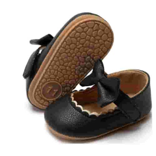 Meckior Baby Girl Dress Shoes: Soft PU Leather, Mary Jane Style with Bowknot, Non-Slip Sole, Suitable for 3-18 Months