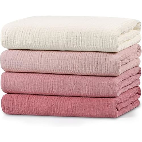 Muslin Swaddle Blankets for Newborn, 4 Pack Breathable Soft Receiving Blanket, Large 38 x 40 inches Swaddle Wrap Burping Clothes, Essentials Infant Shower Items, Toddler Gift (Sweet Pink)