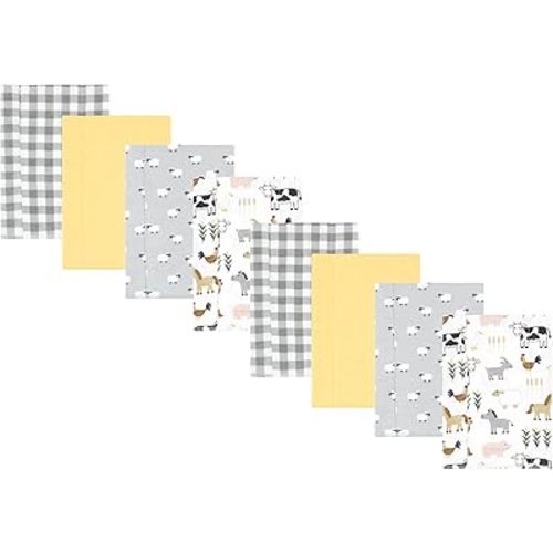 Hudson Baby Cotton Poly Flannel Burp Cloths Multipack, Cute Farm 8-Pack, One Size