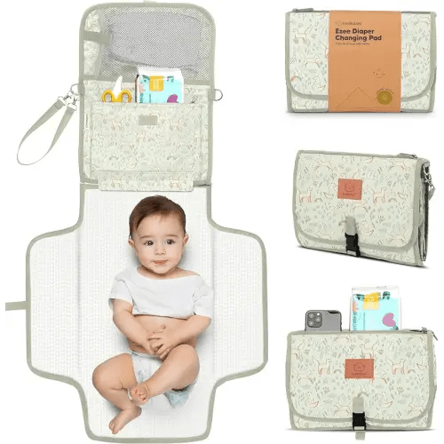 KeaBabies Portable Diaper Changing Pad - Large Waterproof Baby Changing Mat, Compact Travel Diaper Clutch, Functional Pockets Fit Newborn Essentials, Wipeable & Padded Baby Changer (Fox Vale)