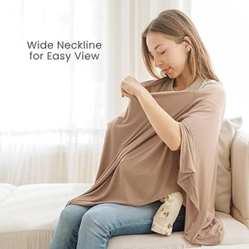 Konssy Knit Nursing Cover for Breastfeeding, 360 Full Privacy Breathable Breastfeeding Cover, Multi-use Carseat Canopy(Clay)
