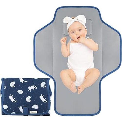 Portable Changing Pad Travel - Waterproof Compact Diaper Changing Mat with Built-in Pillow - Lightweight & Foldable Changing Station, Blue