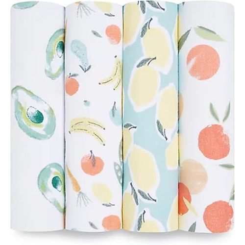 aden + anais Essentials Muslin Swaddle Blankets, Newborn Receiving Blanket for Swaddling, 100% Cotton Baby Swaddle Wrap, 4 Pack, Farm to Table