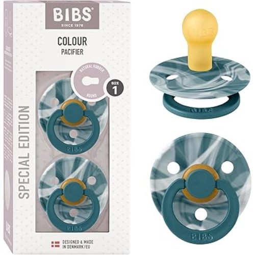 BIBS Pacifiers Colour Collection | Natural Rubber Baby Pacifier | Set of 2 BPA-Free Soothers | Made in Denmark | 0+ Months (Pack of 2) | Forest Lake White