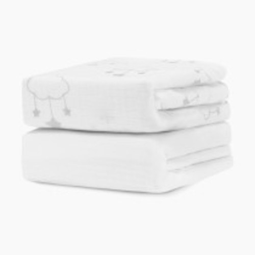 Newton Baby 2-Pack Organic Cotton Breathable Crib Sheets - Wishing On A Star Print In Grey + Solid White