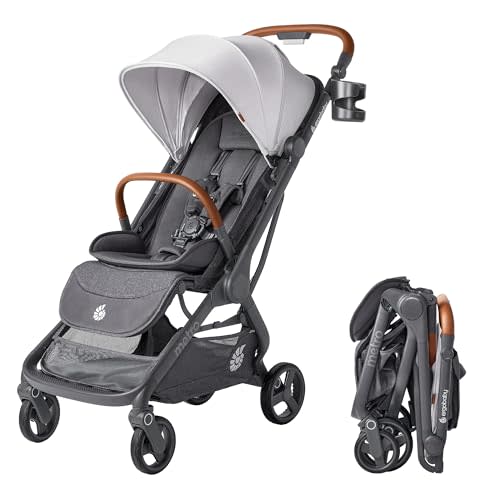Ergobaby Metro 3 Deluxe Baby Stroller for Newborns, Infants, and Toddlers - Travel Stroller with One-Hand Fold, Near-Flat Recline, Adjustable Handlebar - Pearl Grey