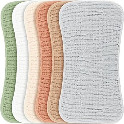 Konssy Muslin Baby Burp Cloths Sets for Unisex- 6 Pack Large 100% Cotton Burping Clothes for Newborn,Baby Girls and Boys