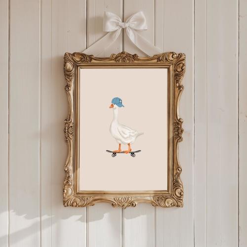 Silly Goose Art, Boys Bedroom Ideas, Duck Prints, Skateboard Bedroom Decor, Goose Print Playroom Wall Art, Dopamine Decor, Minimalist Goose