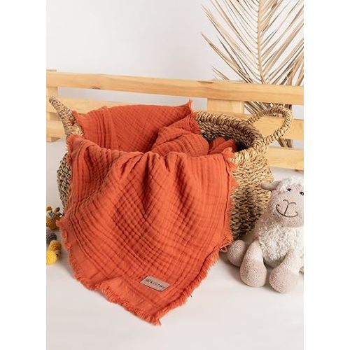 Muslin Baby Blanket 4 Floors 100% Organic Cotton Yarn Muslin Swaddle Blankets for Newborn, Breathable Soft Receiving Blanket, Swaddle Wrap Burping Clothes, Toddler Gift, Baby Swaddling Wrap Nursery