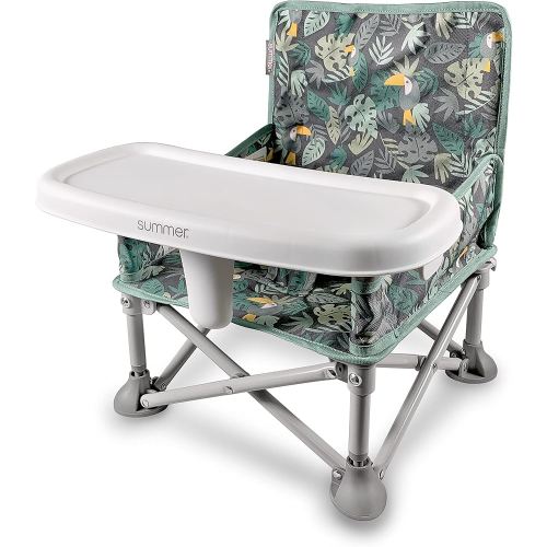 Summer by Bright Starts Pop 'N Sit Portable Booster Chair, Floor Seat, Indoor/Outdoor Use, Compact Fold, Jungle Botanical, 6 Mos - 3 Yrs