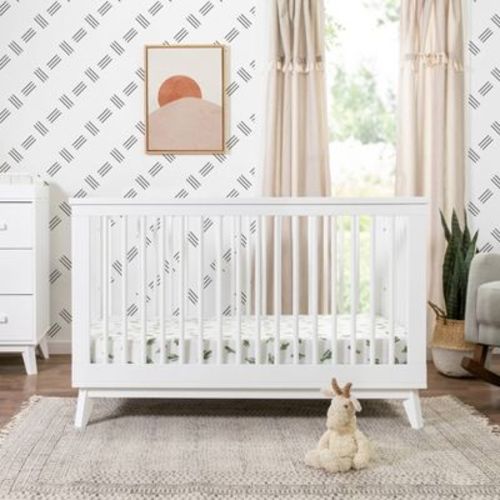 Babyletto Scoot 3-in-1 Convertible Crib with Toddler Bed Conversion Kit - White/Natural Walnut