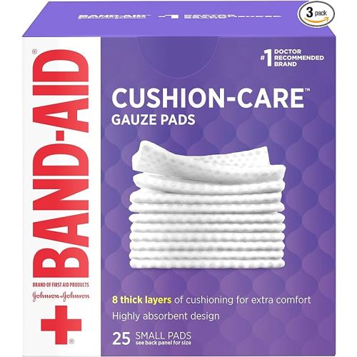 Band-Aid Brand Cushion Care Non-Stick Gauze Pads, Individually-Wrapped, Small, White, 2 x 2 in, 25 Count, Pack of 3 - 25 Count (Pack of 3) - Small 2x2