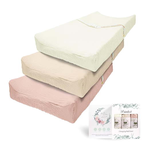 Beavtaens Muslin Changing Pad Cover, Solid Color, 100% Cotton, Washable, 3-Pack, for 0-2 Years Infant Boys Girls (Light Color)