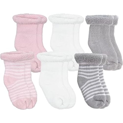 Kushies 6-Pack Terry Newborn Socks - Pink/Grey