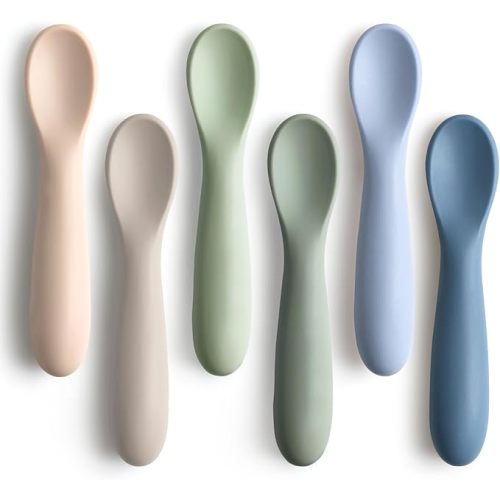 6 Pack Baby Spoons, First Stage Spoons, Shorter Length for Self Feeding, 6+ Months, Baby Training Spoons, Food Grade Silicone, Dishwasher Safe & Boil-proof