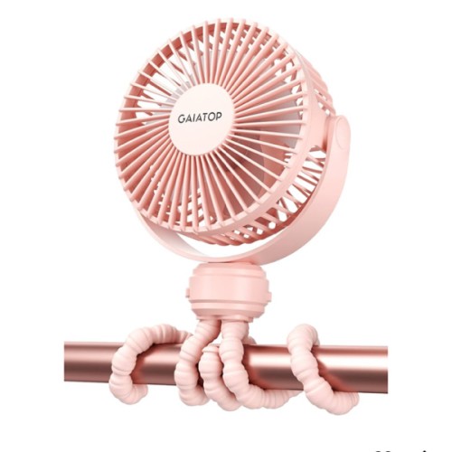 Gaiatop Mini Portable Stroller Fan, Battery Operated Small Clip on Fan, Detachable 3 Speed Rechargeable 360° Rotate Flexible Tripod Handheld Desk Cooling Fan for Car Seat Crib Treadmill Travel Pink