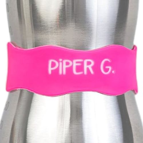 InchBug Orbit Labels - White Contrasting Personalization Silicone Baby Bottle & Sippy Cup Bands - Reusable, Dishwasher Safe, Engraved Name Labels for Daycare, 4-Pack (Flamingo Pink)