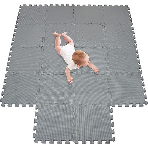 meiqicool Foam Play Mat Thick Soft EVA Interlocking Foam Floor Mats Children Yoga Exercise Multi Jigsaw Puzzle Blocking Board Kids Playmats Play Grey 18 Piece L