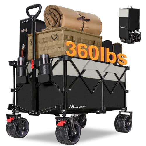 MOON LENCE Collapsible Foldable Wagon Cart, 220L Large Weight Capacity Folding Utility Wagon with All-Terrain Big Wheels, Utility Cart Wagon for Garden, Grocery, Shopping, Camping, Beach, Picnics