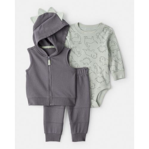 Baby Boy 3-Piece Dinosaur Vest Outfit Set - Grey | Carter's
