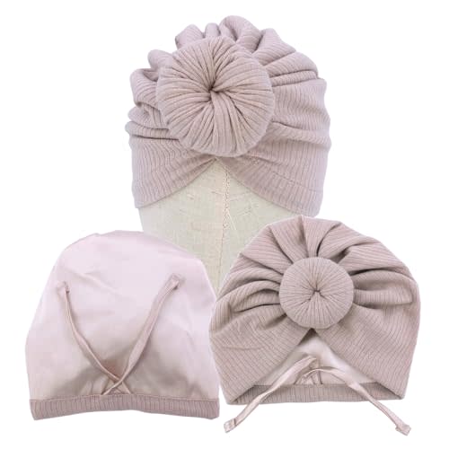 Silky Satin Lined Turban Hat for Babies Infant Toddler Girls Boys Bonnet Newborn Cotton Beanie Little Kids Shower Caps