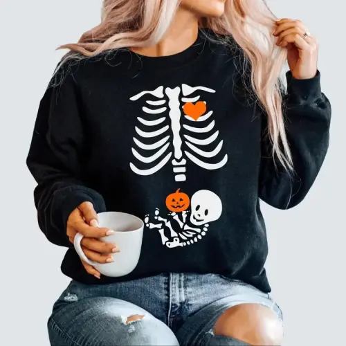 Skeleton Halloween Maternity Sweatshirt Funny Pregnancy Announcement - TikTok Shop