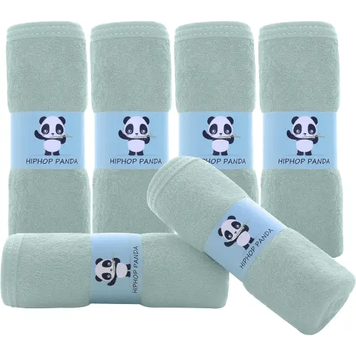 HIPHOP PANDA Baby Washcloths, Rayon Made from Bamboo - 2 Layer Ultra Soft Absorbent Newborn Bath Face Towel - Reusable Baby Wipes for Delicate Skin - Green, 6 Pack