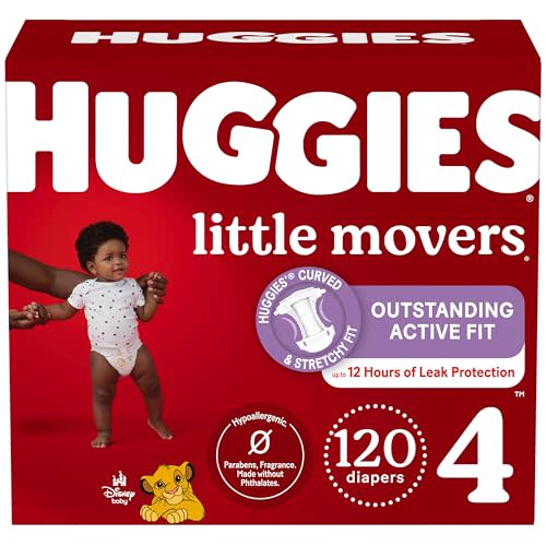 Huggies Size 4 Diapers, Little Movers Baby Diapers, Size 4 (22-37 lbs), 120 Count, Packaging May Vary