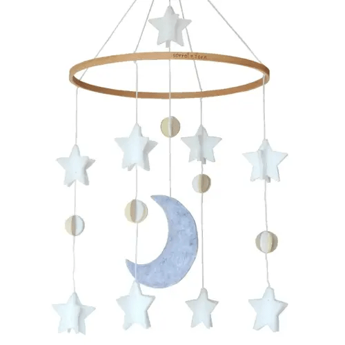 Baby Crib Mobile - Moon & Stars (Grey, White & Cream) - Nursery Decoration - Unisex