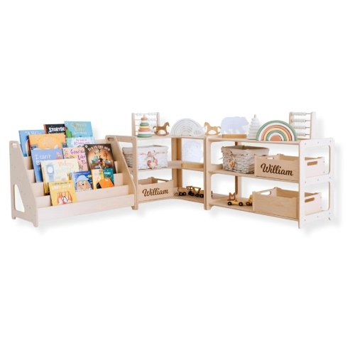 Montessori Bookshelf + Small Toy Shelf + Corner Toy Shelf, Wooden Shelf, Kids Bookcase, Toy Storage, Kids Furniture, Montessori Shelf (SET of 3 Shelves)
