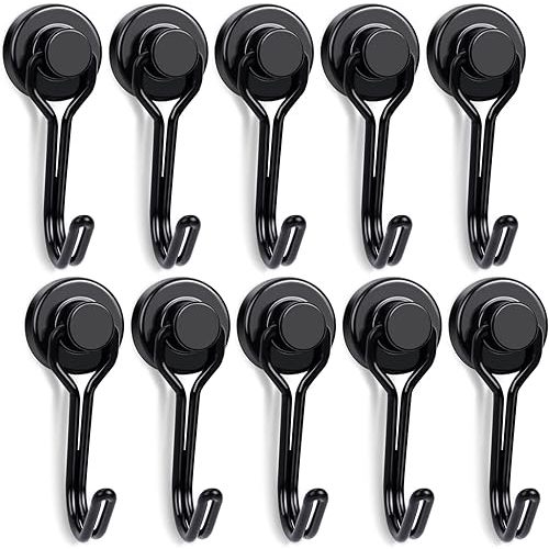 E BAVITE Swivel Swing Black Magnetic Hooks, 30lbs Strong Neodymium Magnetic Hooks with Black Epoxy Coating for Refrigerator, Cruise,BBQ Grill Tools, 2.36in in Length, Pack of 10