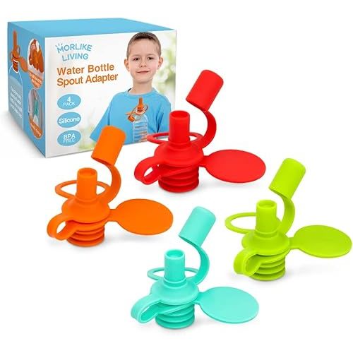 Morlike Living Water Bottle Spout Adapter, Silicone Baby Water Bottle Adapter for Toddlers, Protects Kids Mouth - No Spill & BPA Free(Mix,4 Pack)