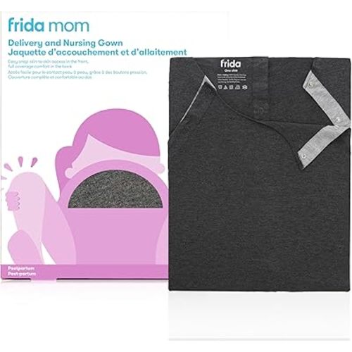Frida Mom Labor and Delivery Gown for Hospital, Easy-Snap, Tagless Nursing Gown with Skin-to-Skin Access and Full Coverage in The Back
