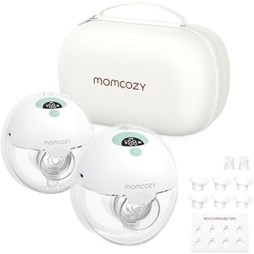 Momcozy Breast Pump Hands Free M5, Wearable Breast Pump of Baby Mouth Double-Sealed Flange with 3 Modes & 9 Levels, Electric Breast Pump Portable - 24mm, 2 Pack Mint