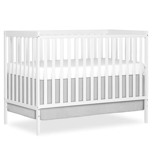 Dream On Me Synergy 5-In-1 Convertible Crib In White, made of New Zealand Pine wood, JPMA & Greenguard Gold Certified, features 3 mattress height settings