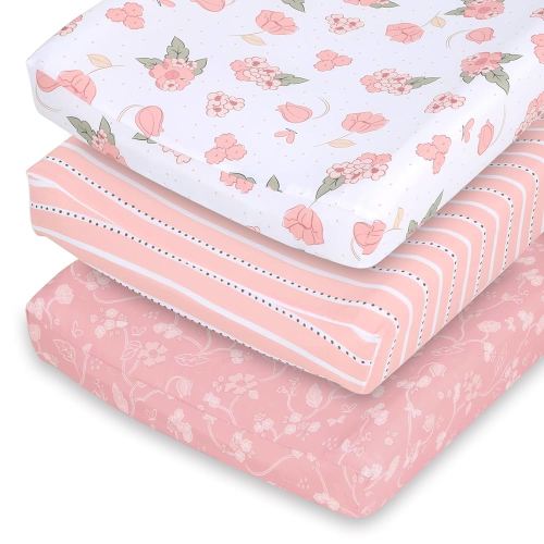 The Peanutshell Baby Girl Changing Pad Covers Set of 3 - Ultra Soft Baby Cover - Fits Standard Changing Table Pads, Durable, Machine Washable Sheets - Wildest Dreams