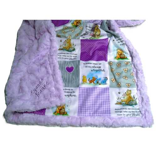 Winnie the Pooh Baby Blanket Personalized Toddler Child Adult Pooh Throw Purple Yellow Pink Minky and Plush Fur