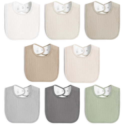8 Pack Muslin 100% Cotton Baby Bibs for Unisex, Soft and Absorbent Gender Neutral Set for Feeding and Drooling