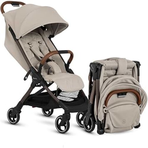 Silver Cross Clic Compact Stroller – Lightweight Travel Stroller for Newborn to Toddler (Birth to 55 lbs), One-Hand Fold, Lie-Flat Seat, Airplane Cabin Approved, UPF50+ Canopy (Latte)