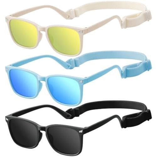 Baby Toddler Polarized Sunglasses with Strap, 3 Pack Infant Sunglasses for Boys & Girls 0-24 Months, UV Protection