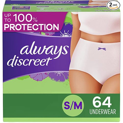 Always Discreet, Incontinence & Postpartum Underwear For Women, Size Small/Medium, Maximum Absorbency, Disposable, 32 Count X 2 Packs (64 Count Total)