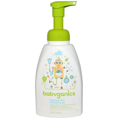 Babyganics Foaming Dish & Bottle Soap, Pump Bottle, Fragrance Free, Plant-Derived Cleaning Power, Removes Dried Milk, 16 Fl Oz