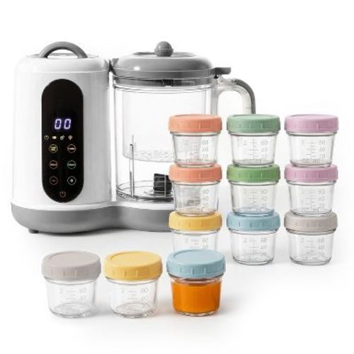 Baby Food Processor Steamer Blender with 12 Pack 4oz Glass Baby Food Storage Jars, BPA-Free, Leakproof, Durable, and Convenient